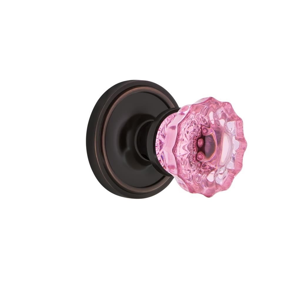 Nostalgic Warehouse CLACRP Colored Crystal Classic Rosette Single Dummy Crystal Pink Glass Door Knob in Timeless Bronze